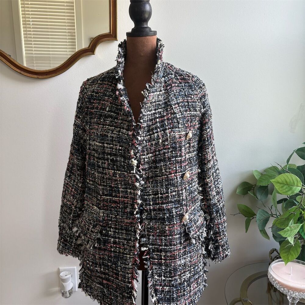 COMME USA Women's Tweed‎ Jacket Multicolor Size S Button-Up Casual